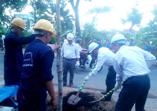 Cán bộ lãnh đạo TP Mỹ Tho tham gia trồng cây xanh