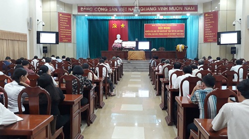 Quang cảnh hội nghị tại điểm cầu Tỉnh ủy